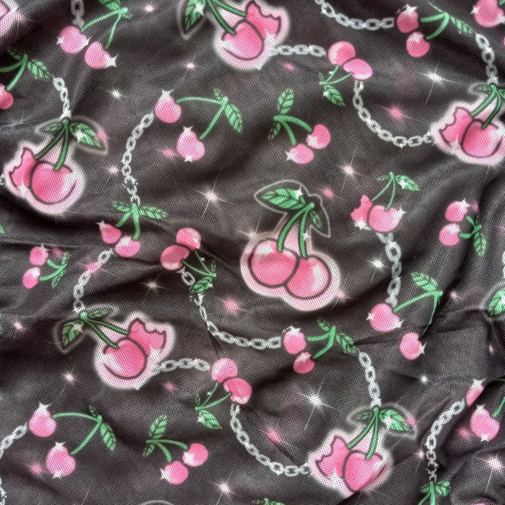SOLD! Dolls Kill cherries ruched baby doll top! Sheer mesh kawaii cute nwt top! - Picture 3 of 13